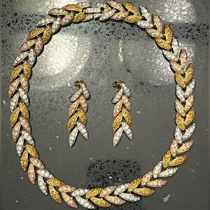 Ivana Trump Pink Bronze Topaz crystal tennis necklace drop earring set vintage